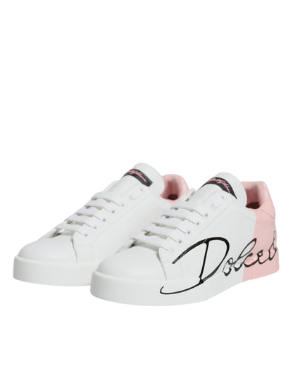  - Dolce & Gabbana Women's White & Pink Portofino Sneakers – Luxury Calf Leather