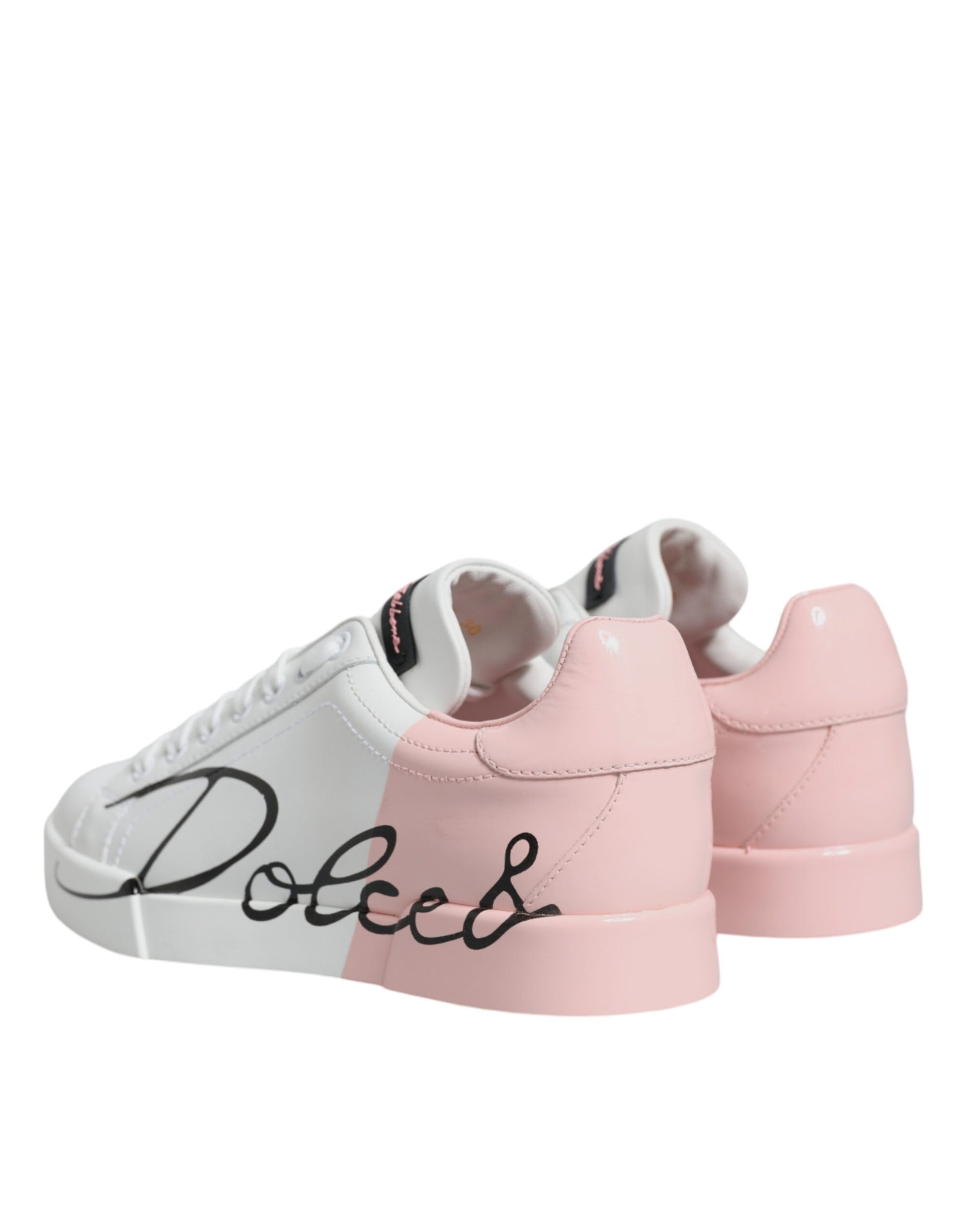 Dolce & Gabbana Women's White & Pink Portofino Sneakers – Luxury Calf Leather