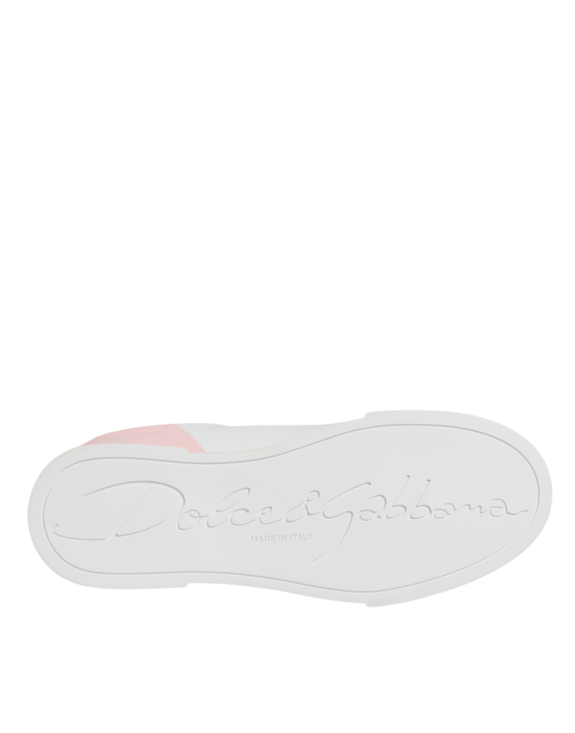 Dolce & Gabbana Women's White & Pink Portofino Sneakers – Luxury Calf Leather