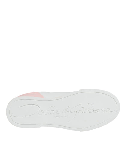  - Dolce & Gabbana Women's White & Pink Portofino Sneakers – Luxury Calf Leather