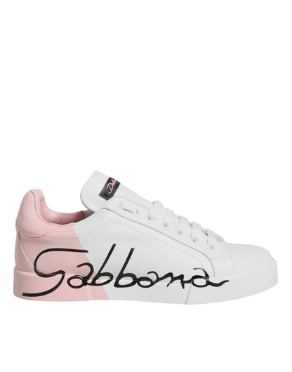  - Dolce & Gabbana Women's White & Pink Portofino Sneakers – Luxury Calf Leather