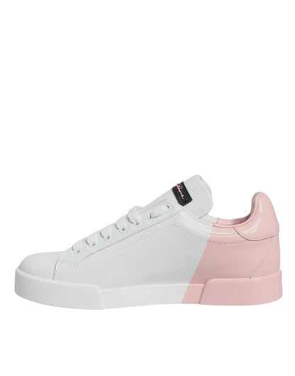  - Dolce & Gabbana Women's White & Pink Portofino Sneakers – Luxury Calf Leather