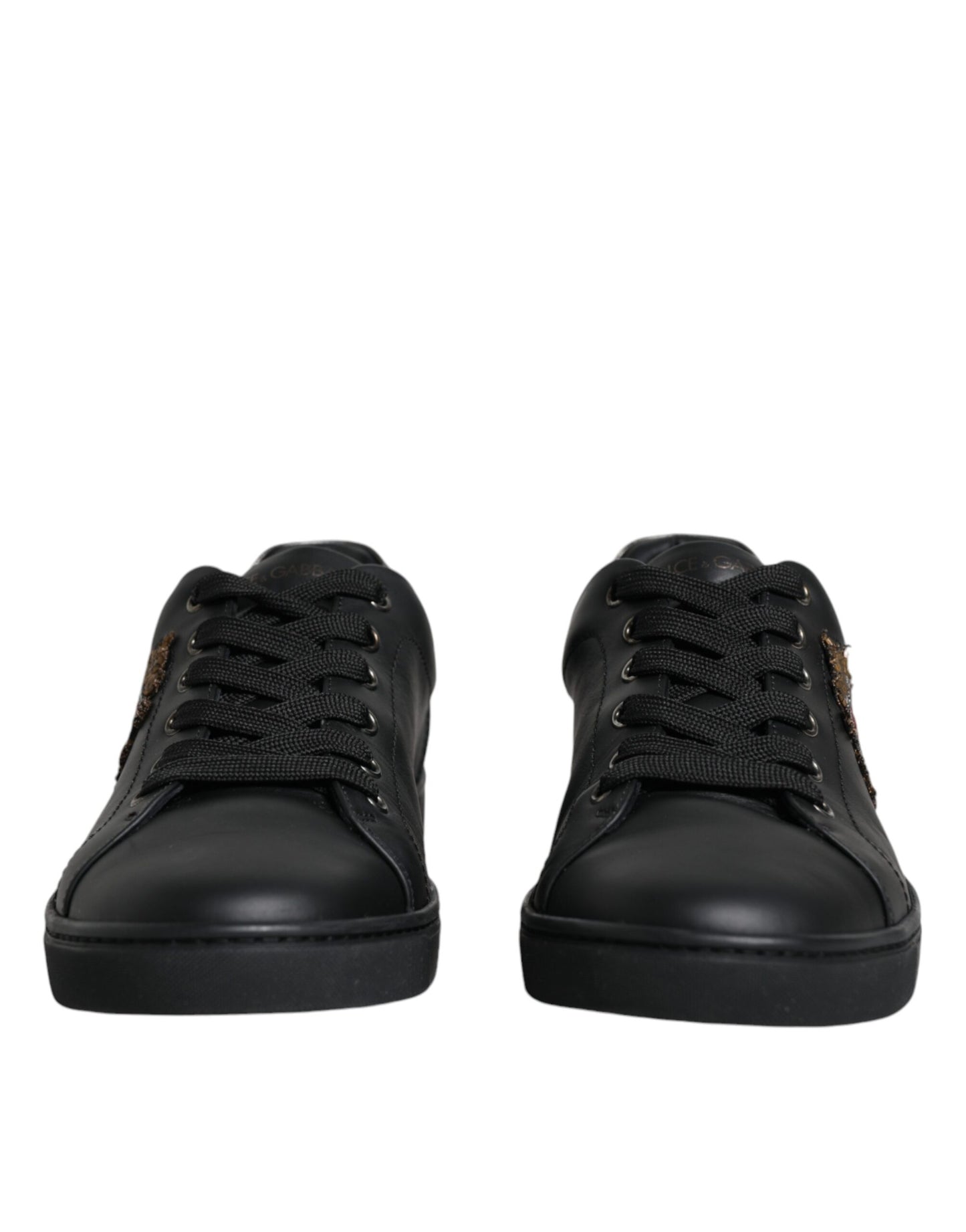  - Black Leather Heart Embellished Sneakers Shoes