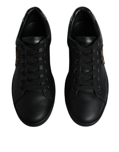  - Black Leather Heart Embellished Sneakers Shoes