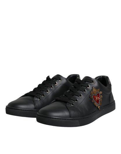  - Black Leather Heart Embellished Sneakers Shoes