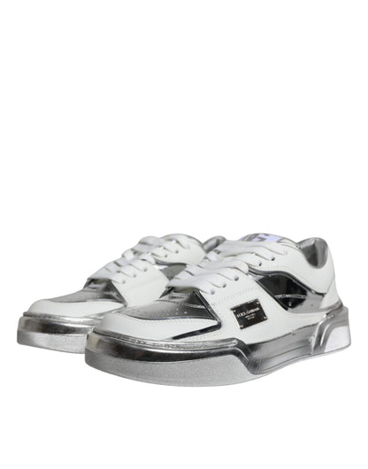  - White Silver Leather Low Top Sneakers Shoes