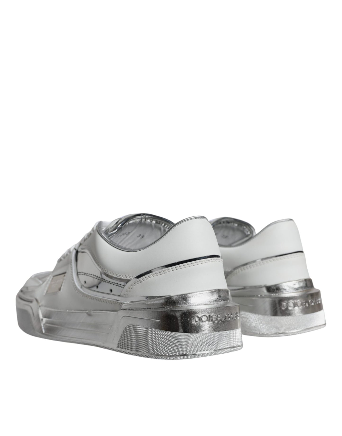  - White Silver Leather Low Top Sneakers Shoes