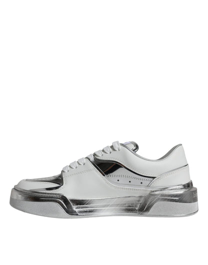  - White Silver Leather Low Top Sneakers Shoes