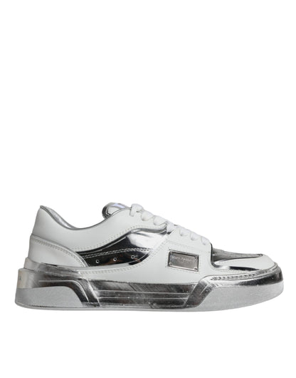  - White Silver Leather Low Top Sneakers Shoes