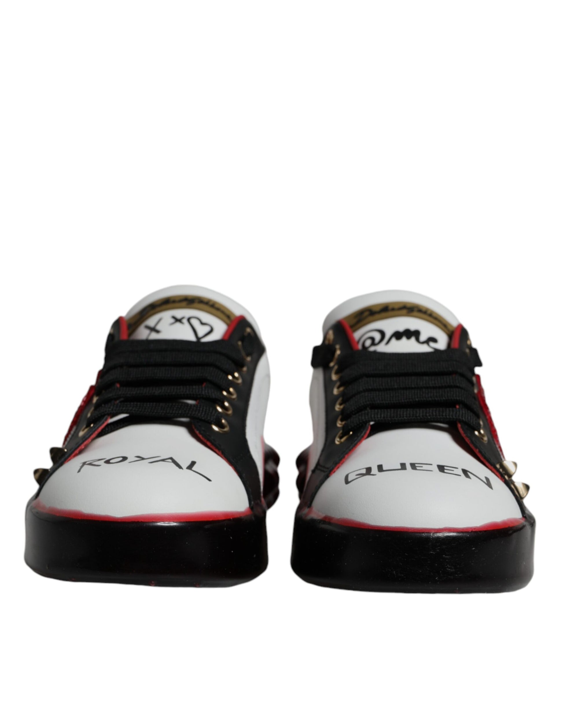 Dolce & Gabbana White Red Crystals Leather Portofino Sneakers