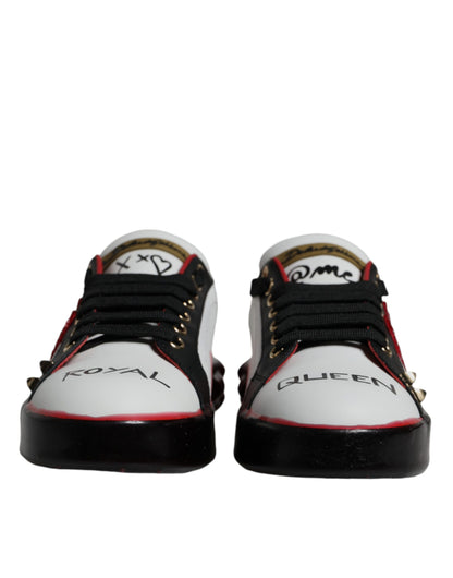 Dolce & Gabbana White Red Crystals Leather Portofino Sneakers