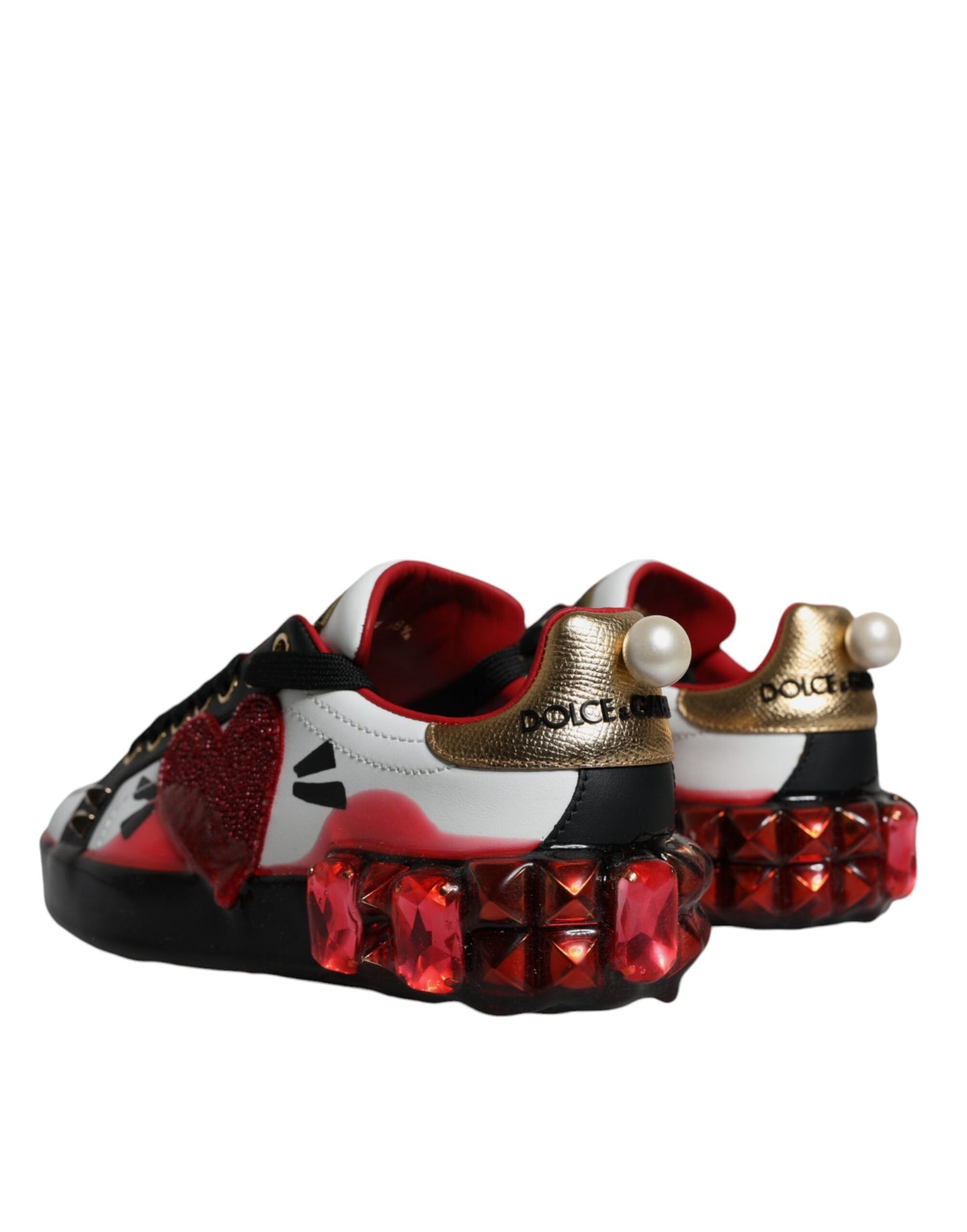 Dolce & Gabbana White Red Crystals Leather Portofino Sneakers