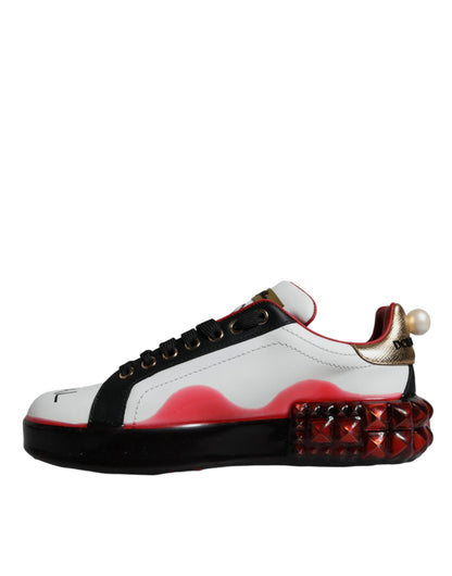 Dolce & Gabbana White Red Crystals Leather Portofino Sneakers