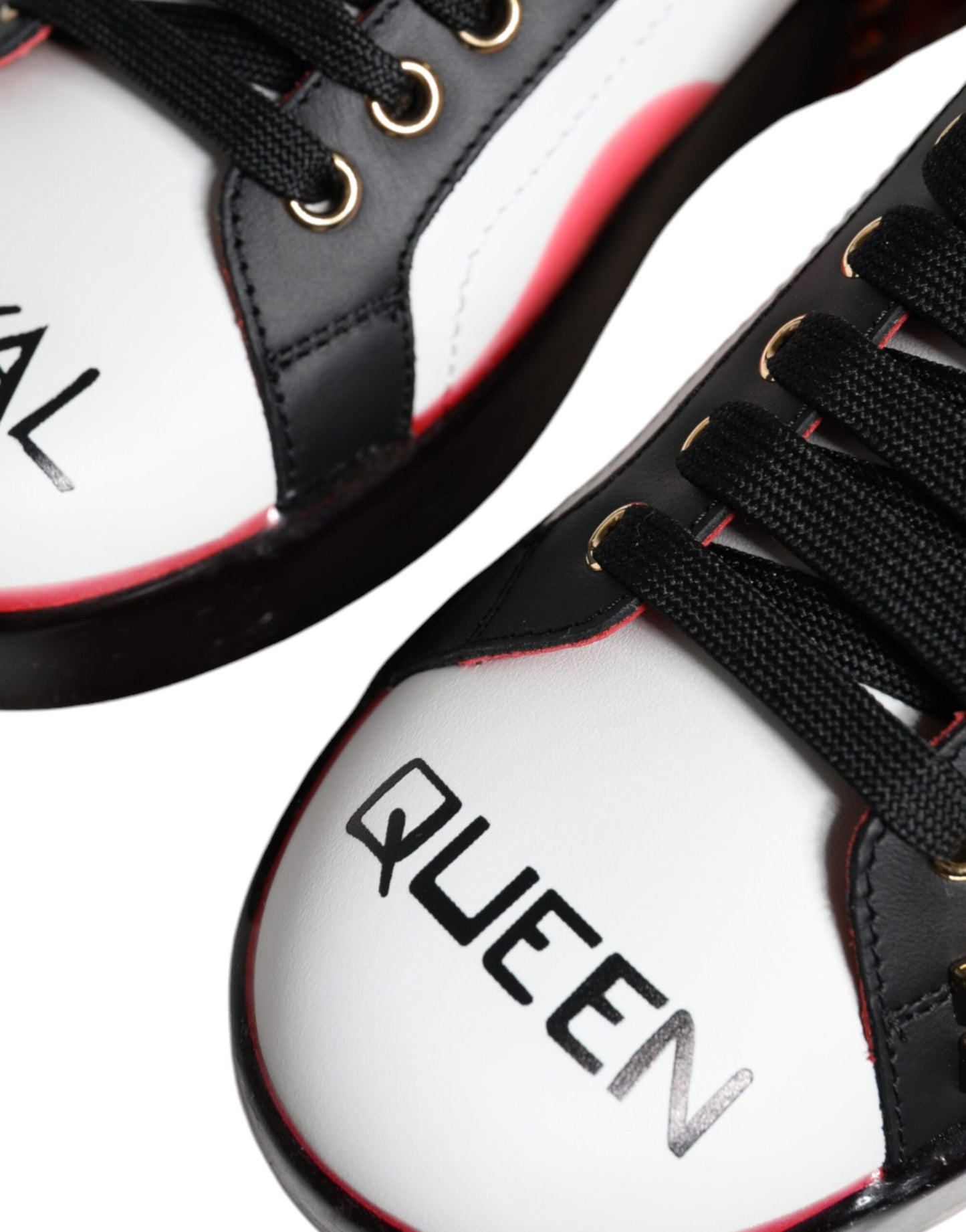 Dolce & Gabbana White Red Crystals Leather Portofino Sneakers