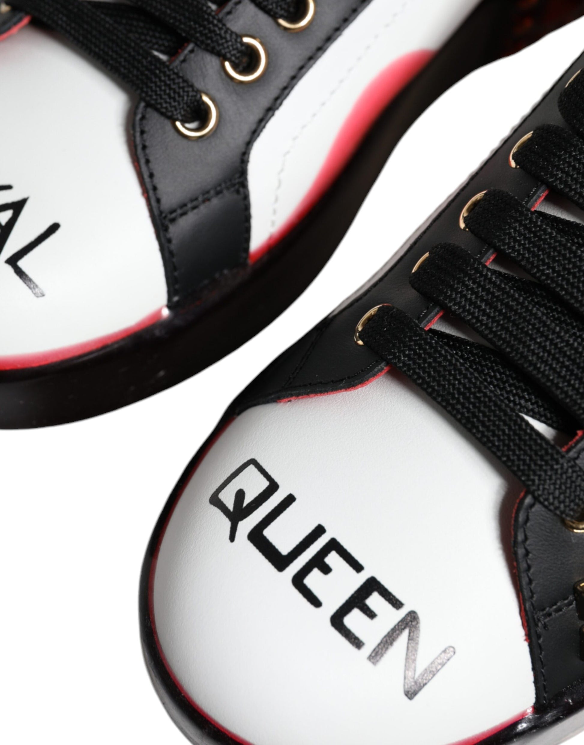 Dolce & Gabbana White Red Crystals Leather Portofino Sneakers