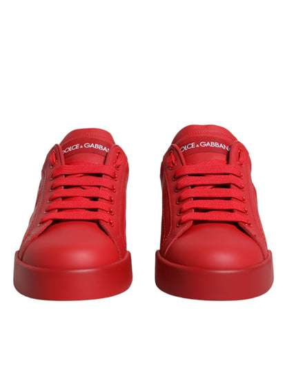 Red Leather Low Top Women Sneakers Shoes - The Luxe Alliance