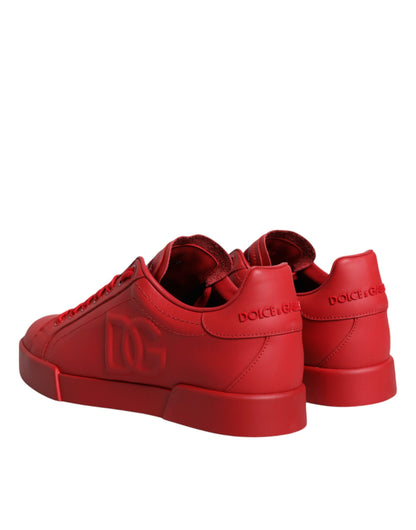 Red Leather Low Top Women Sneakers Shoes - The Luxe Alliance