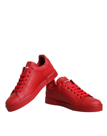 Red Leather Low Top Women Sneakers Shoes - The Luxe Alliance