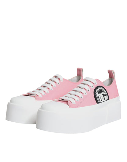 Pink White Canvas Logo Low Top Sneakers Shoes - The Luxe Alliance