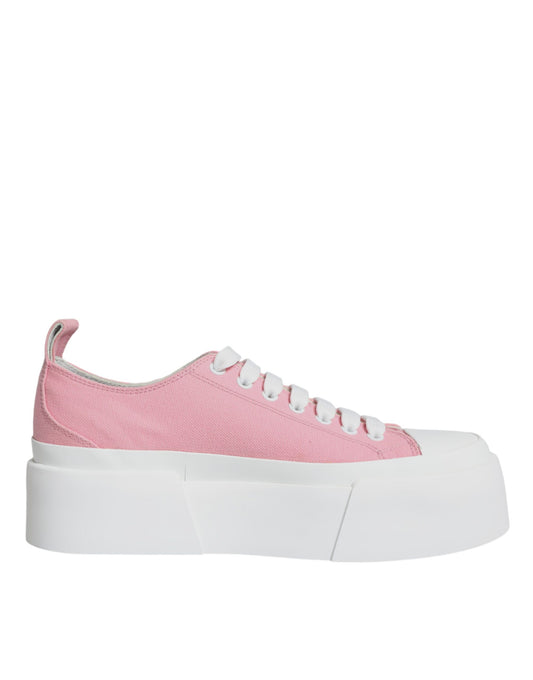 Pink White Canvas Logo Low Top Sneakers Shoes - The Luxe Alliance