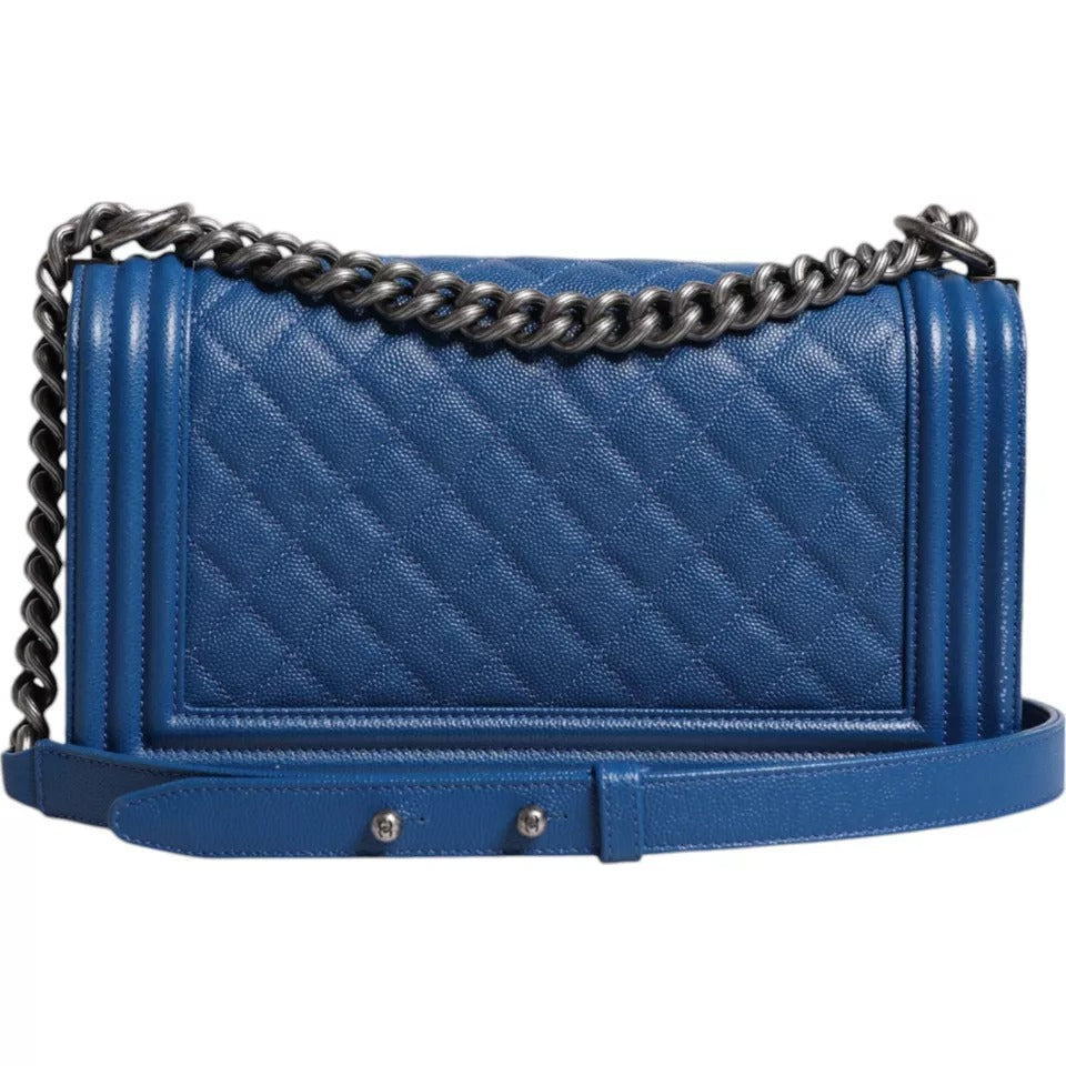  - Blue Lambskin Double Chain Leather Medium Shoulder Bag