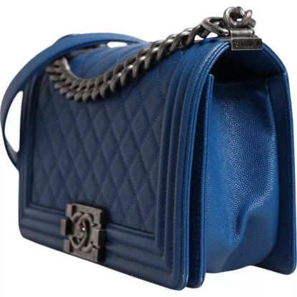  - Blue Lambskin Double Chain Leather Medium Shoulder Bag