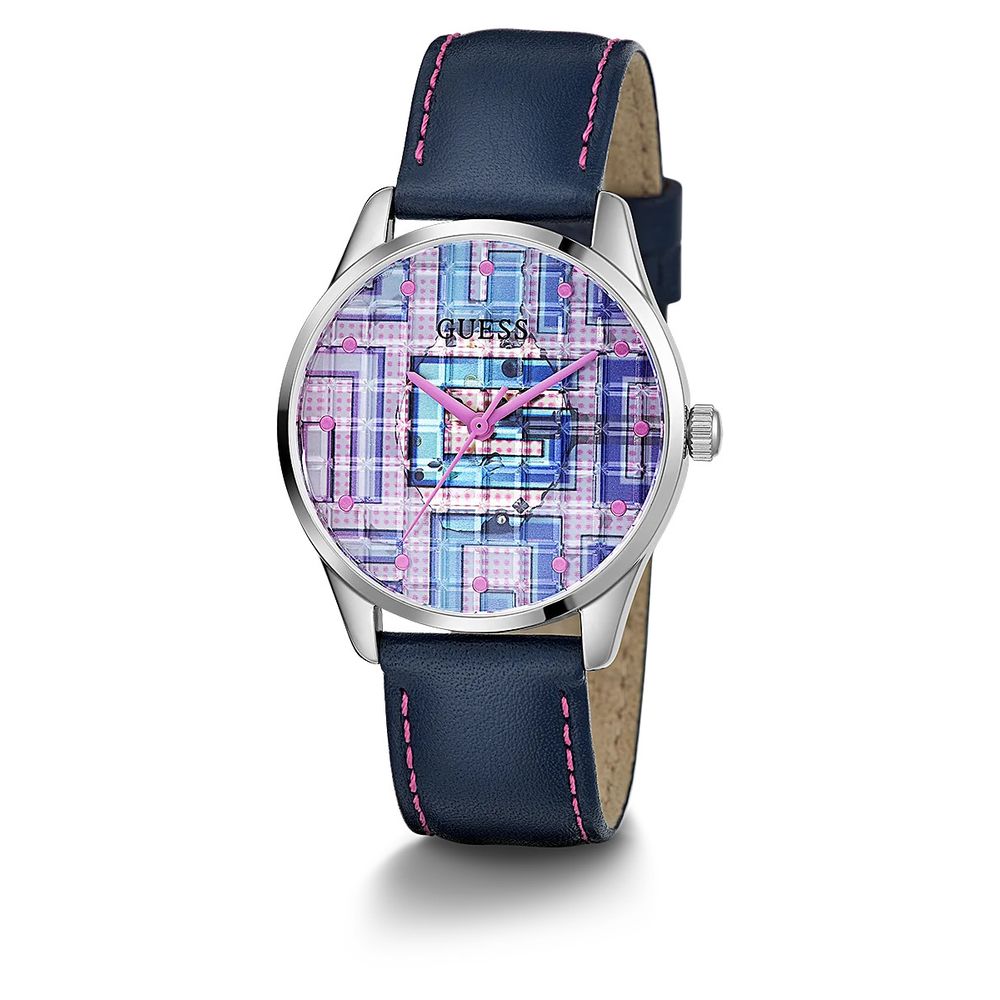 Guess Women's Watch, Multicoloured Dial, Blue Leather Strap