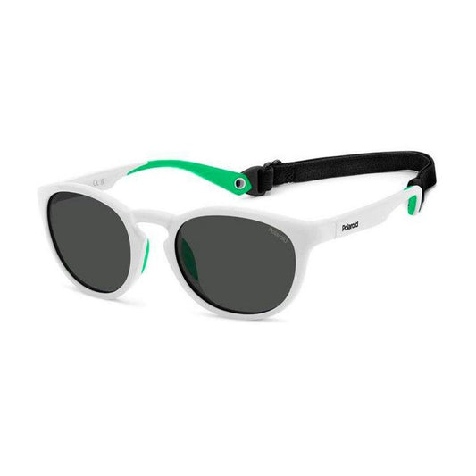 Polaroid Unisex Sunglasses – White Resin Frame with Grey Polarized Lenses, 52mm