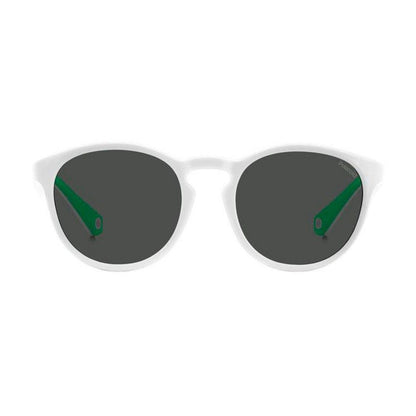 Polaroid Unisex Sunglasses – White Resin Frame with Grey Polarized Lenses, 52mm