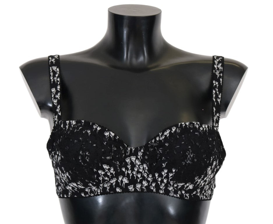  - Elegant Black Floral Lace Silk Bra