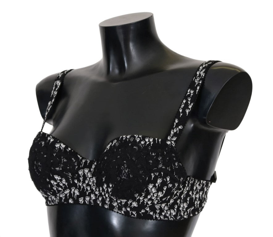  - Elegant Black Floral Lace Silk Bra