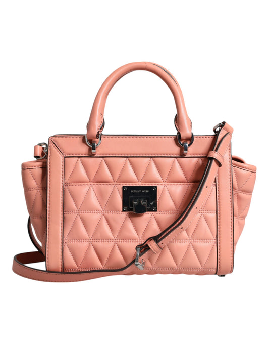 Michael Kors Peach Quilted Leather Logo Crossbody Vivianne Messenger Bag