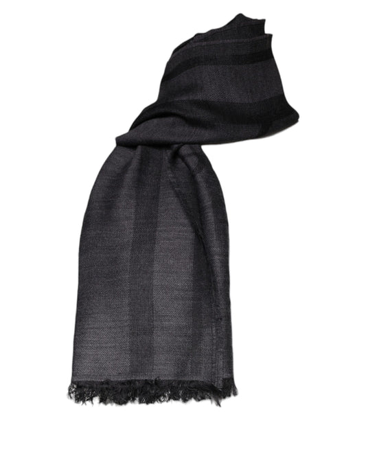 Dark Gray Wool Viscose Foulard Patterned Scarf - The Luxe Alliance