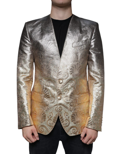 Gold Jacquard Single Breasted Dress Blazer - The Luxe Alliance