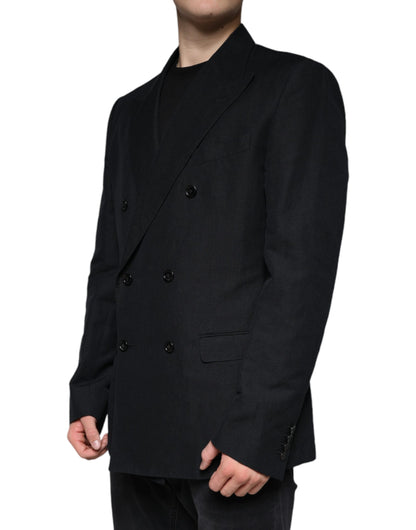 Black Linen Double Breasted Dress Blazer - The Luxe Alliance