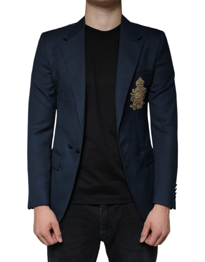 Blue Wool Logo Single Breasted Coat Blazer - The Luxe Alliance