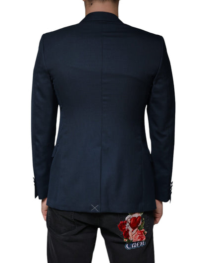 Blue Wool Logo Single Breasted Coat Blazer - The Luxe Alliance