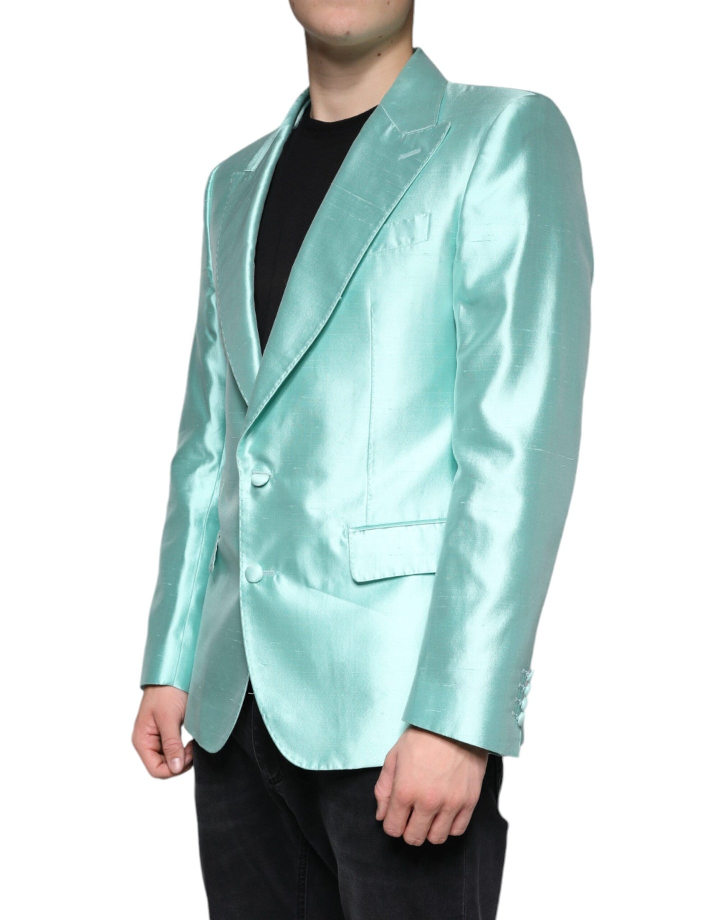 Mint Green Silk Single Breasted Coat Blazer - The Luxe Alliance