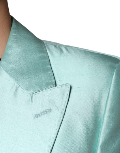 Mint Green Silk Single Breasted Coat Blazer - The Luxe Alliance