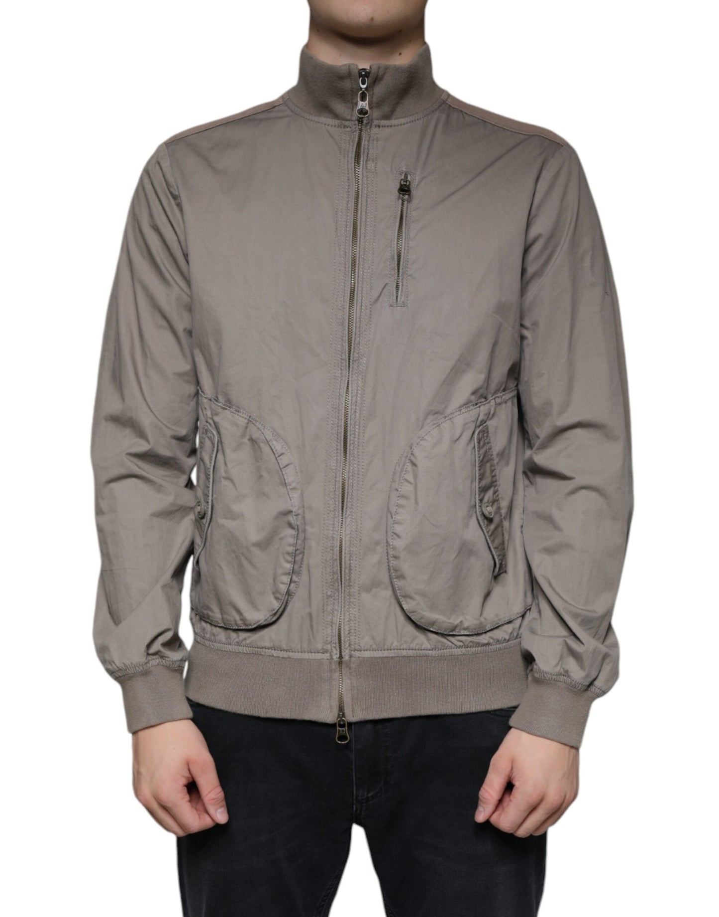 Brown Cotton Full Zip Bomber Logo Jacket - The Luxe Alliance