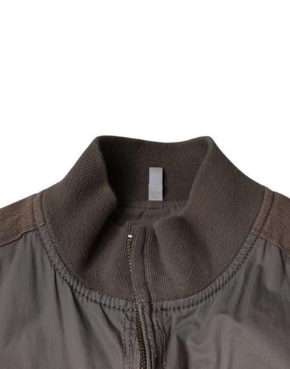 Brown Cotton Full Zip Bomber Logo Jacket - The Luxe Alliance