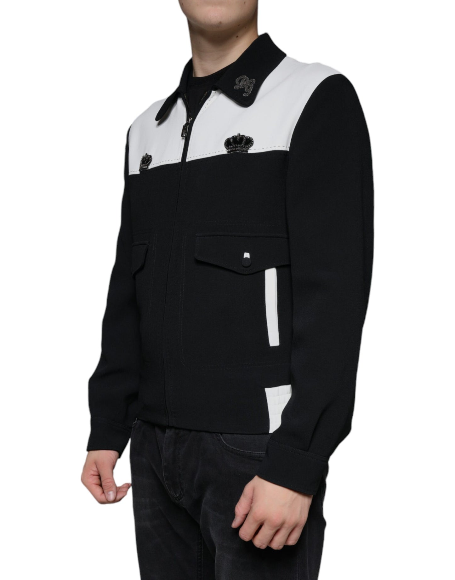 Black White DG Crown Full Zip Blouson Jacket - The Luxe Alliance