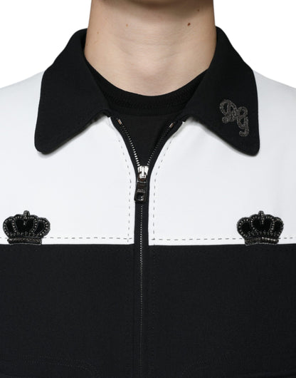 Black White DG Crown Full Zip Blouson Jacket - The Luxe Alliance