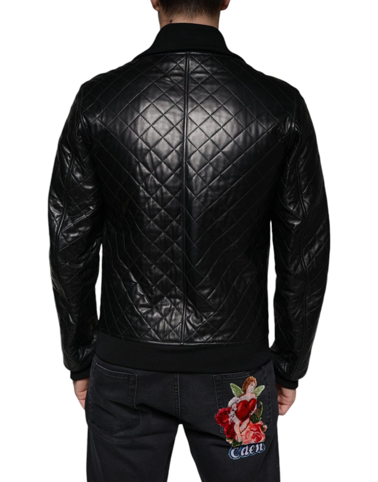 Black Calf Leather Quilted Full Zip Jacket - The Luxe Alliance