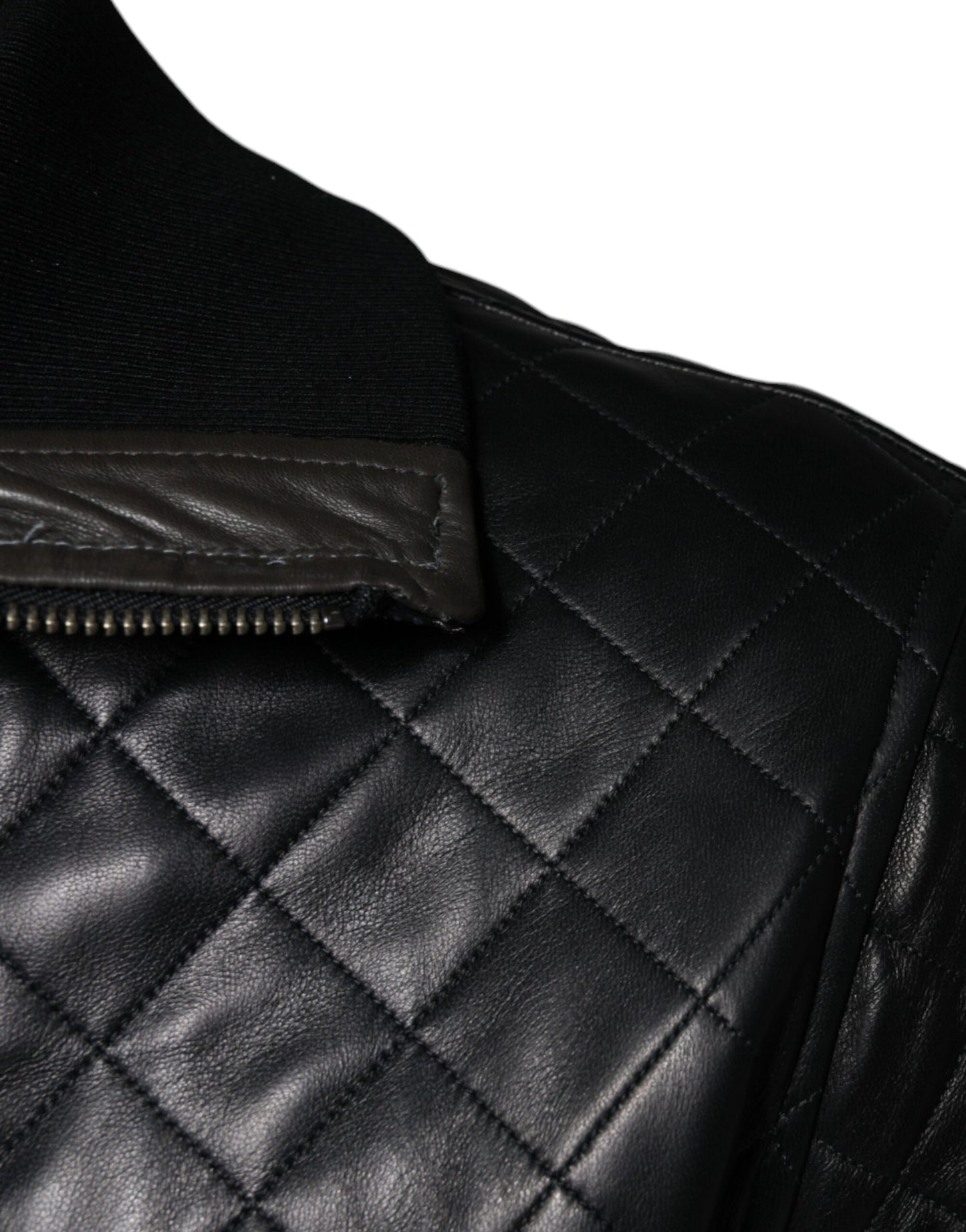 Black Calf Leather Quilted Full Zip Jacket - The Luxe Alliance