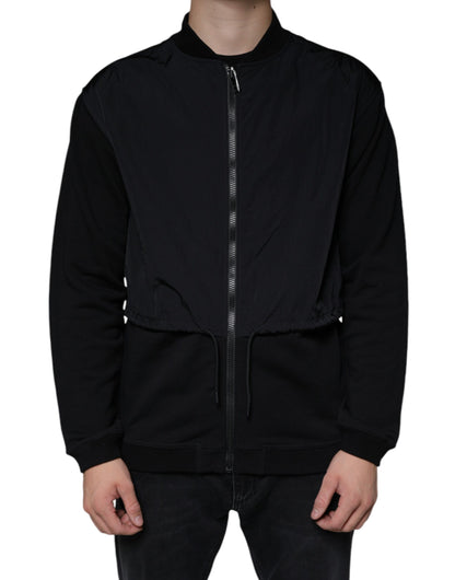 Black Cotton Full Zip Bomber Long Sleeves Jacket - The Luxe Alliance