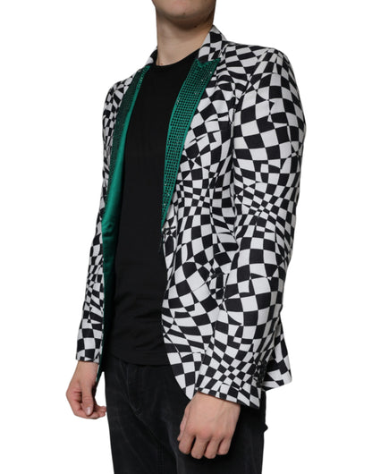 Black White Checkered Crystal Single Breasted Blazer - The Luxe Alliance