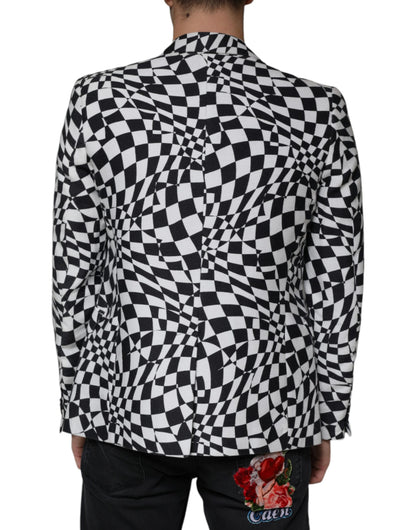 Black White Checkered Crystal Single Breasted Blazer - The Luxe Alliance