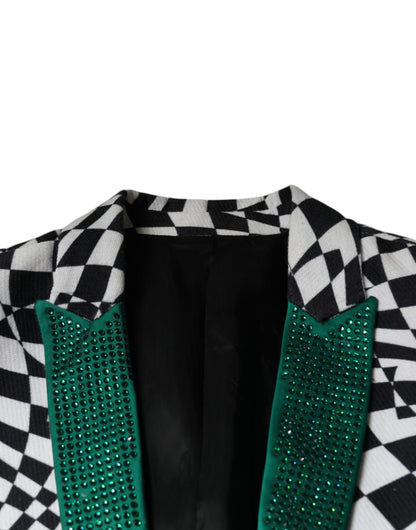 Black White Checkered Crystal Single Breasted Blazer - The Luxe Alliance