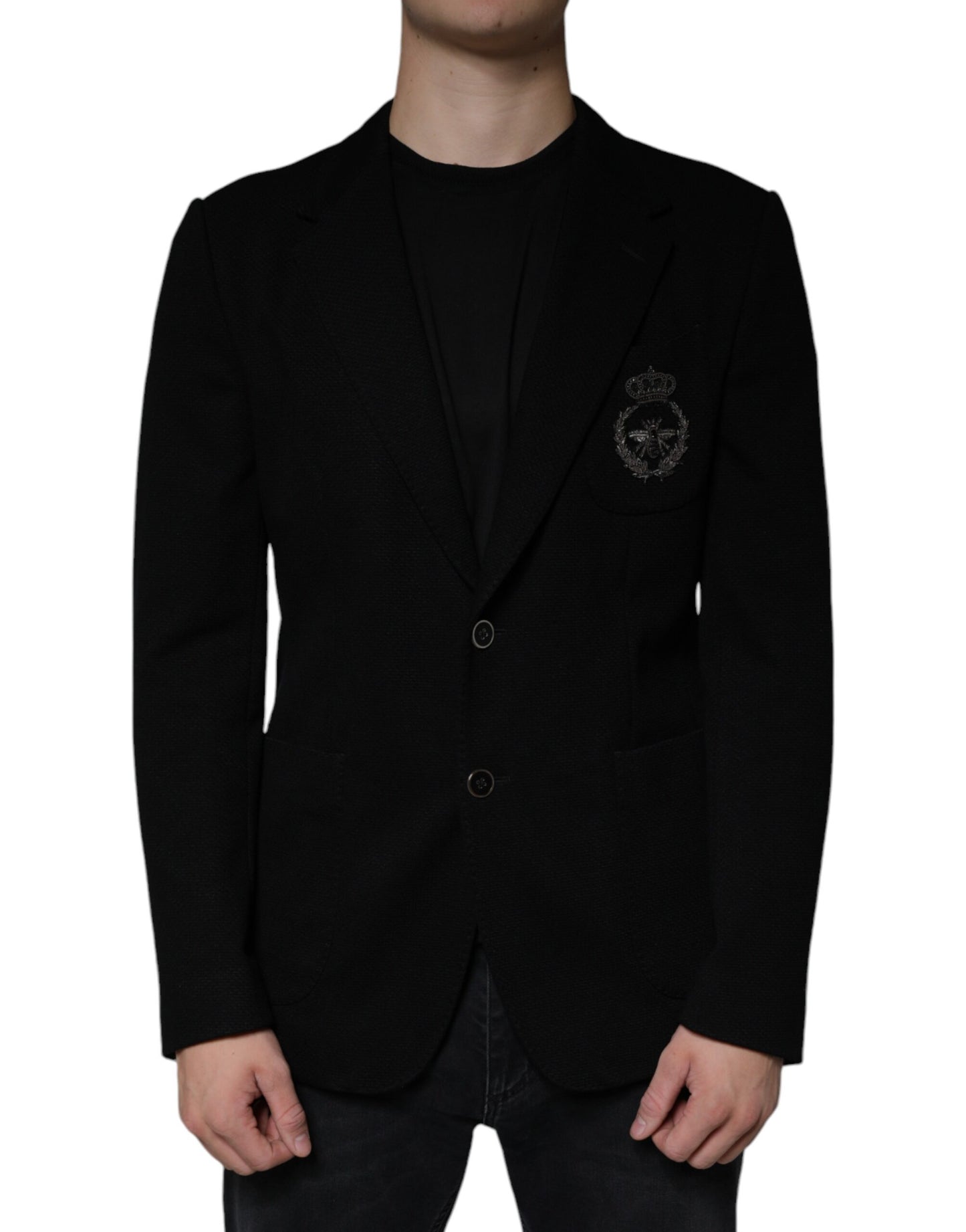 Black Crown Bee Single Breasted Coat Blazer - The Luxe Alliance